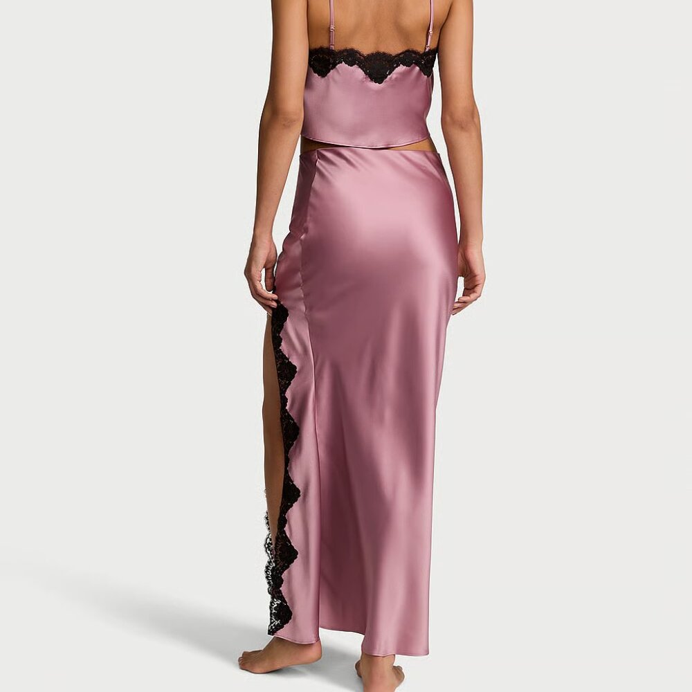 Victoria's Secret Satin Lace-Trim Cropped Top & Slip Skirt Set NWT, L - Picture 3 of 5
